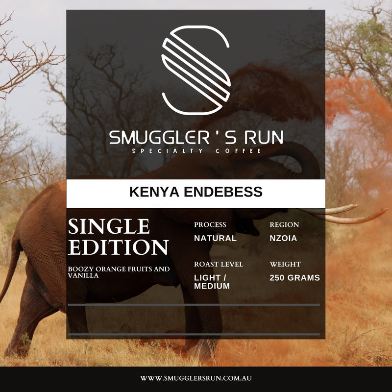 Kenya Endebess Natural coffee label artwork with origin and tasting details
