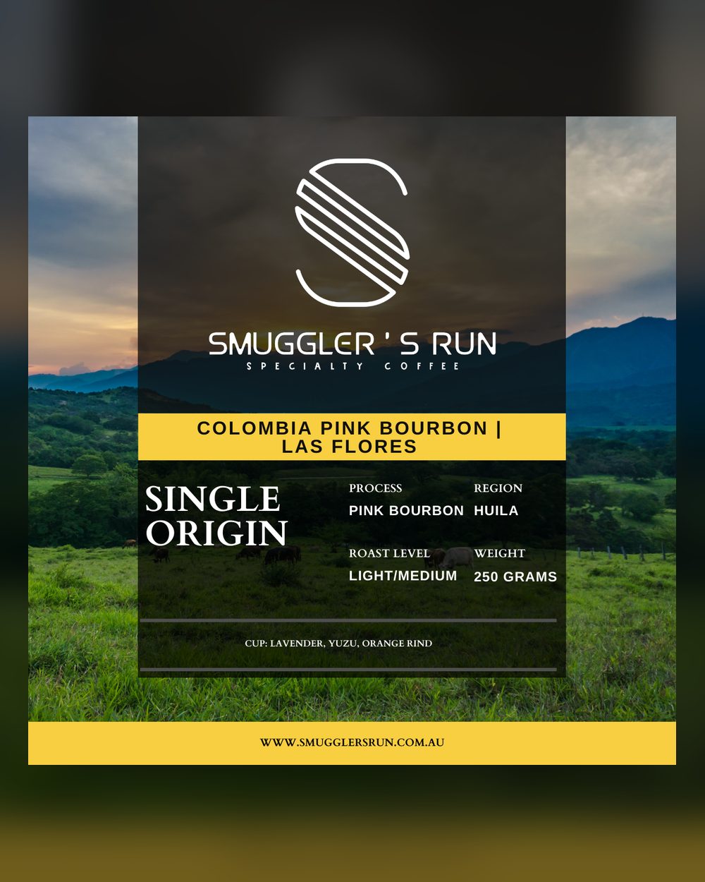 Colombia Pink Bourbon specialty coffee bag from Smuggler's Run, Roasted in Sydney