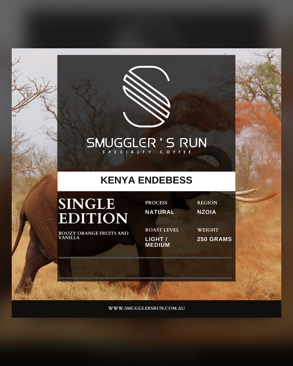 Kenya Endebess Natural specialty coffee bag from Smuggler's Run, Roasted in Sydney
